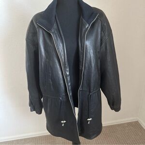 Bill Blass Leather Concepts Jacket Full Zip Drawstring Black Size Large